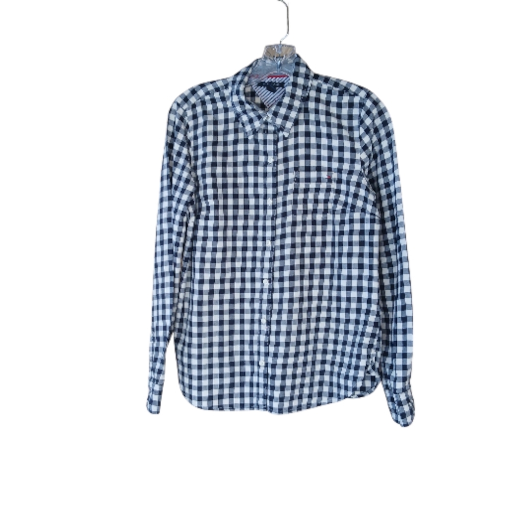 Tommy Hilfiger Black White Plaid Flannel Button Down  Shirt Medium